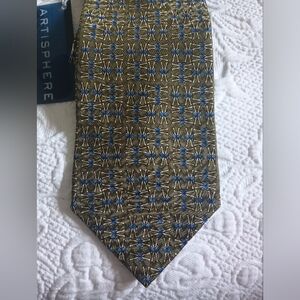 Charles Vinson Silk Tie Olive Green and Blue, Silk Tie, USA Made